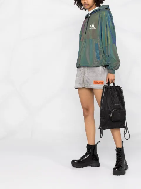 green metallic-effect hooded jacket 