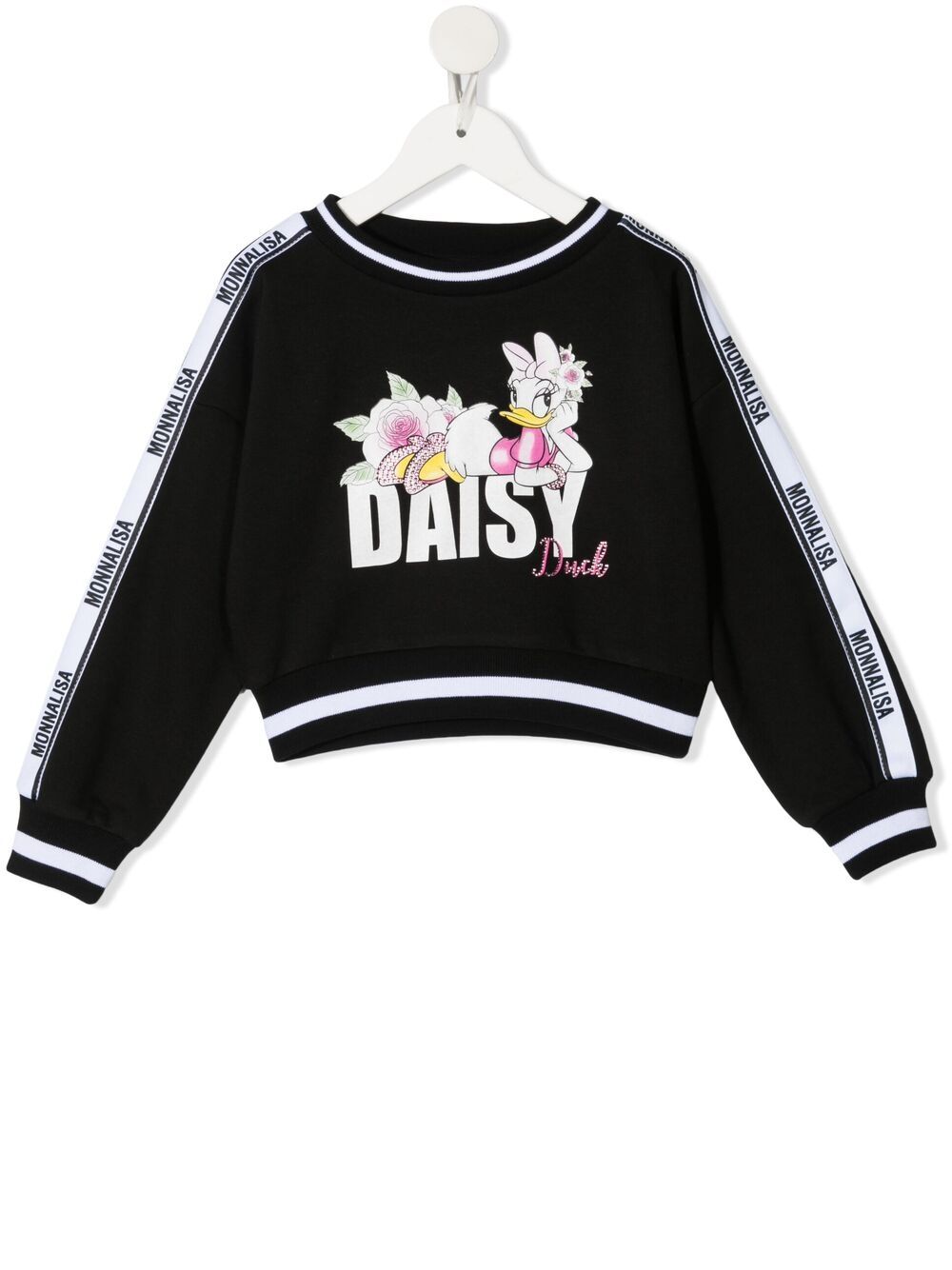 Shop Monnalisa Daisy-print Cropped Sweatshirt In Black