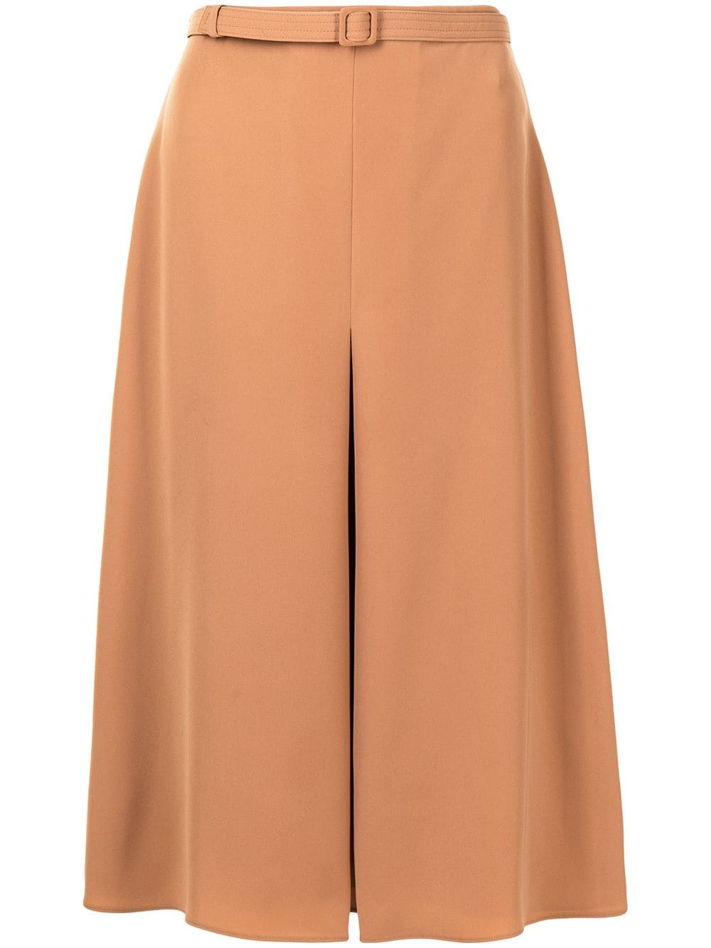 Pre-owned Gucci Box Pleat Belted Midi Skirt In Brown