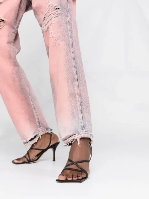 R13 pink asymmetric acid-wash jeans for 