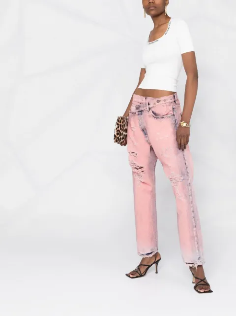 R13 pink asymmetric acid-wash jeans for 
