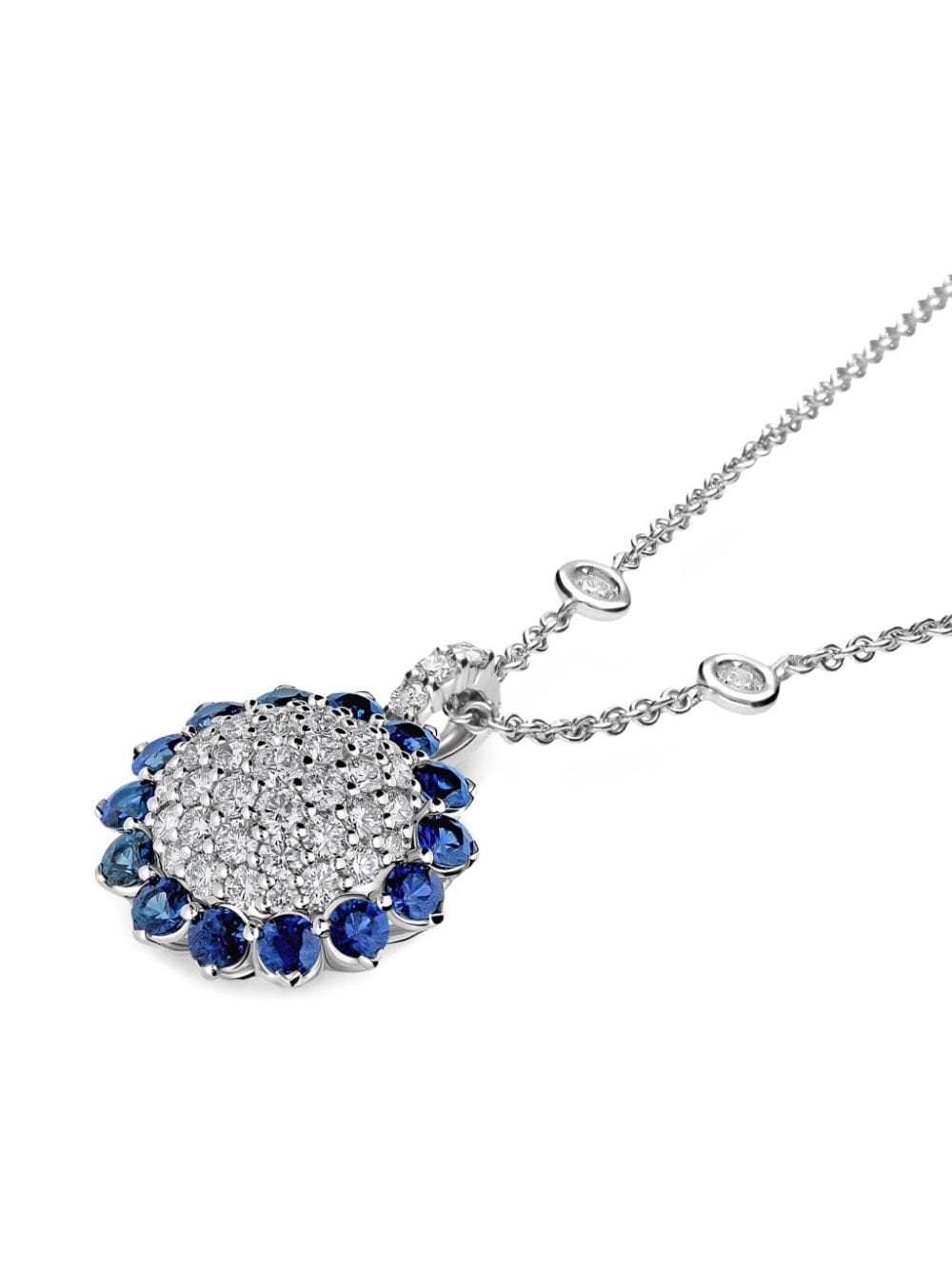 Shop Leo Pizzo 18kt White Gold Diamond Sapphire Aurora Necklace In Silver