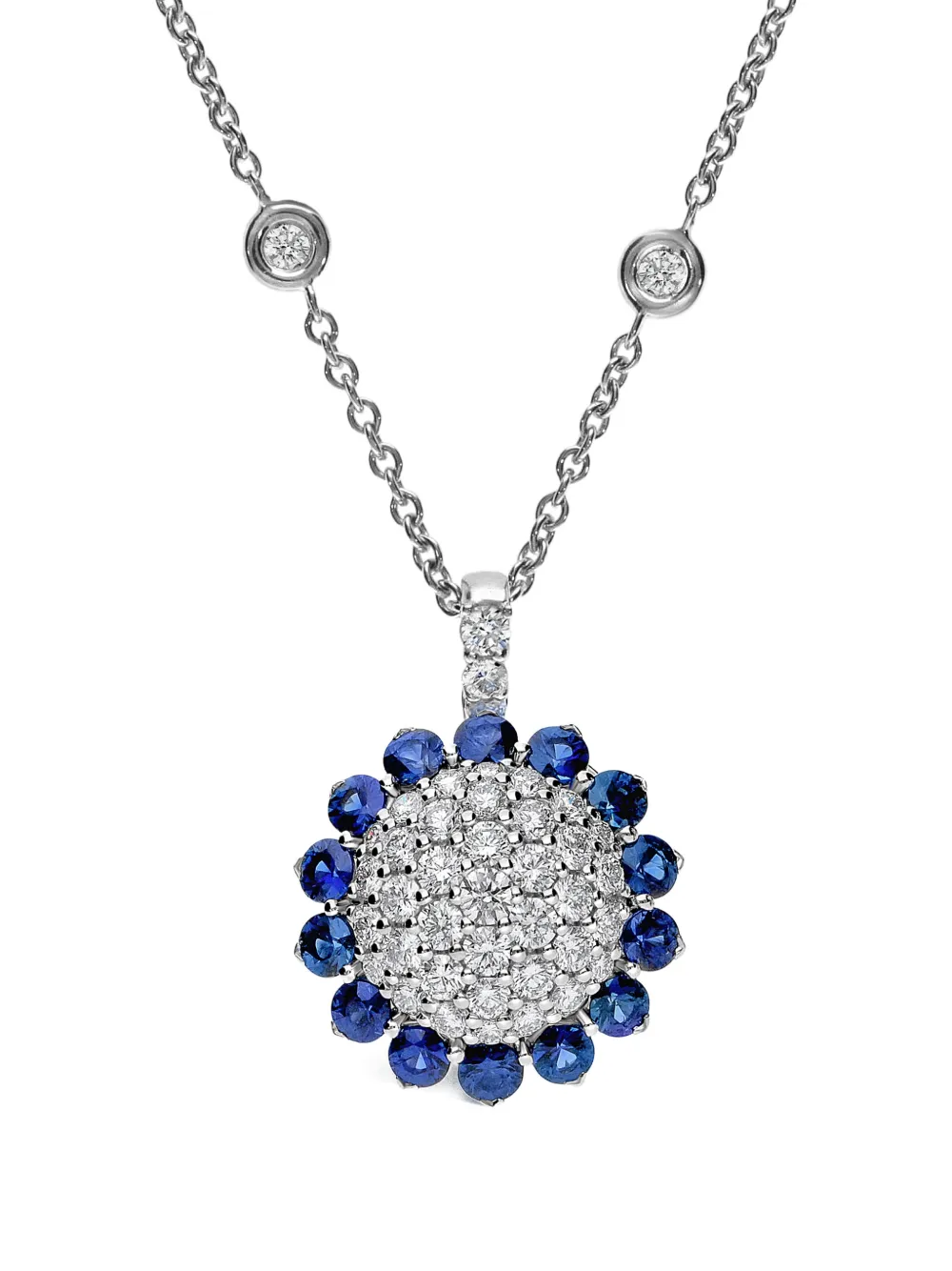 18k White Gold Aurora Diamond And Sapphire Necklace