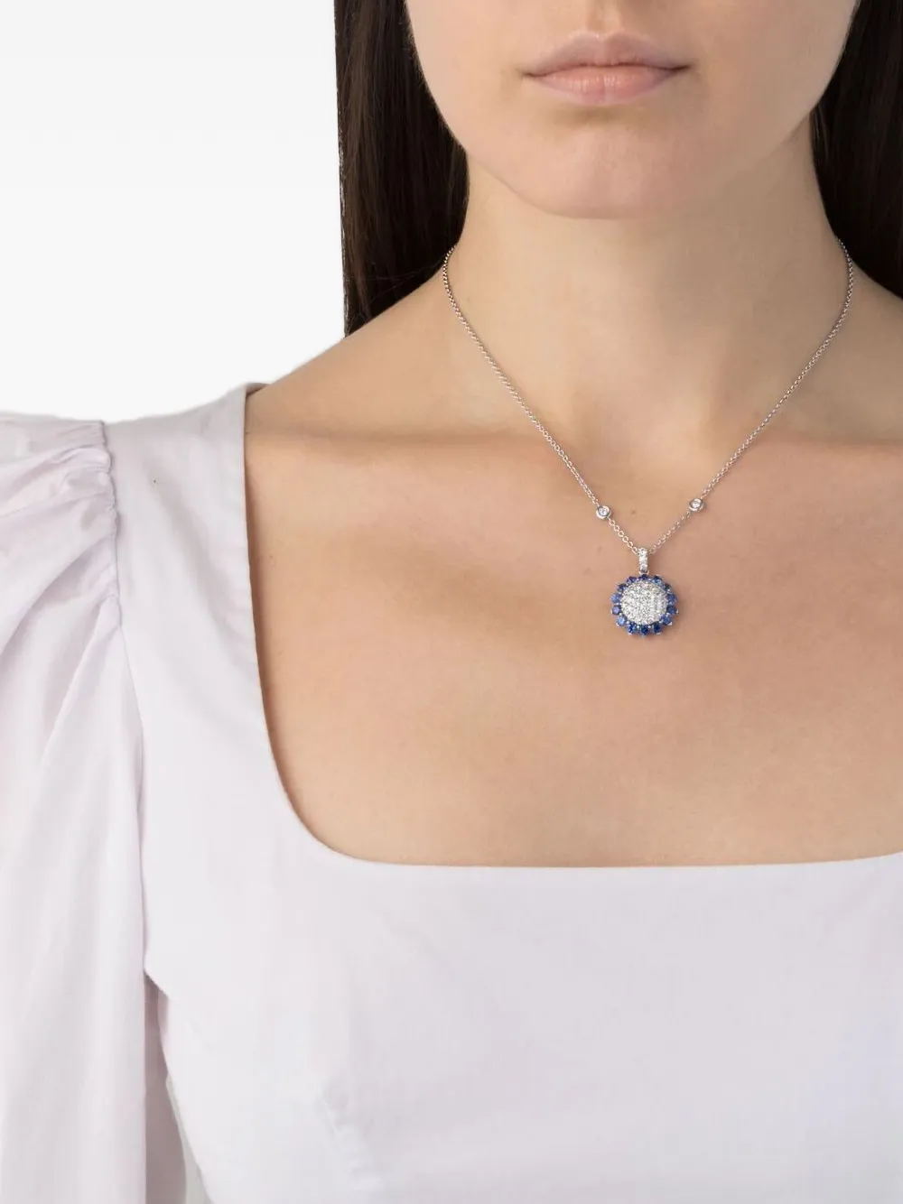 18k White Gold Aurora Diamond And Sapphire Necklace