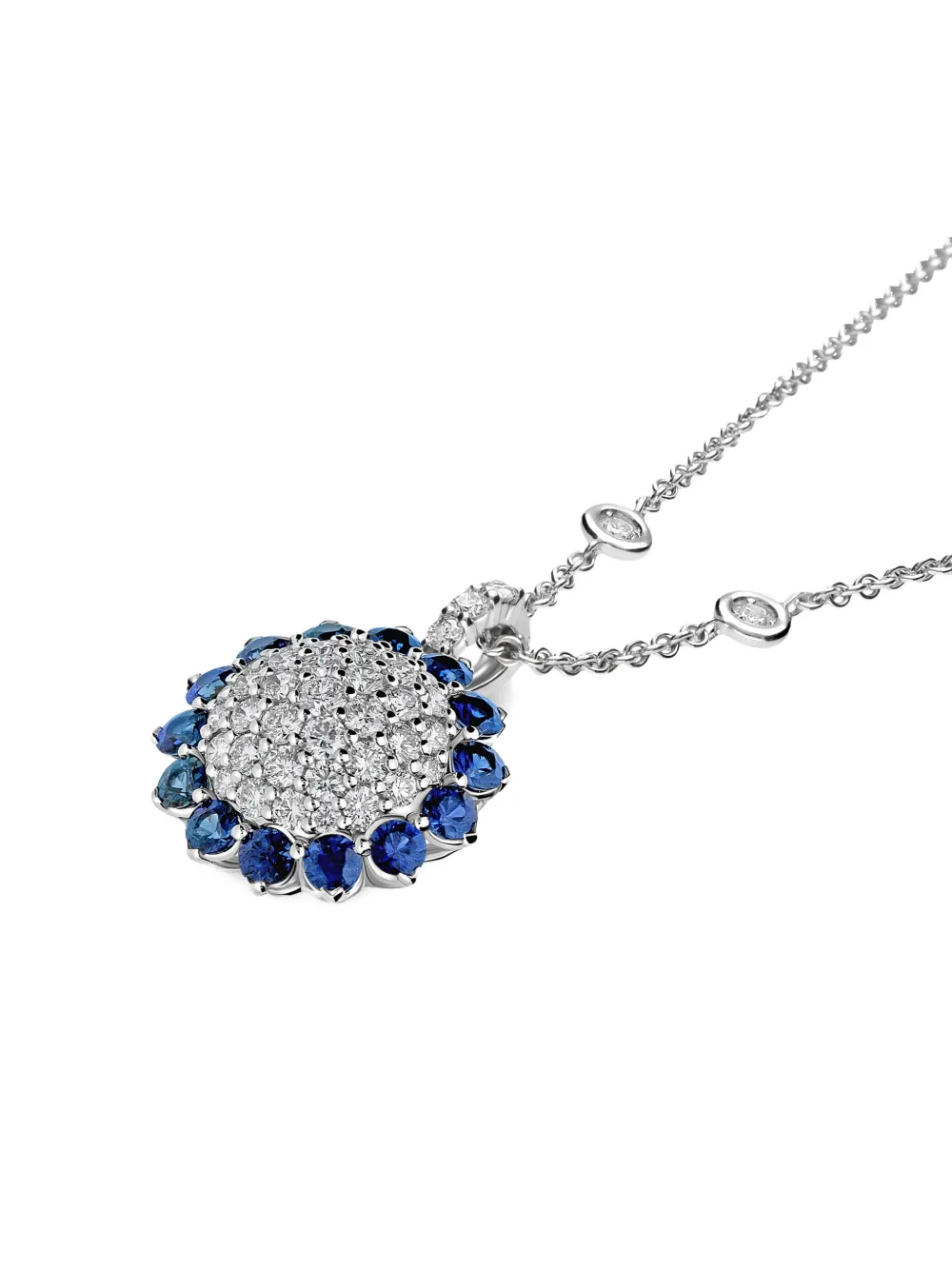 18k White Gold Aurora Diamond And Sapphire Necklace