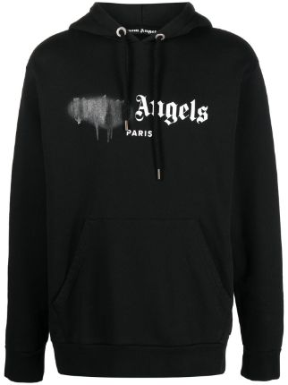 Palm Angels Paris sprayed-logo Hoodie | Black | FARFETCH