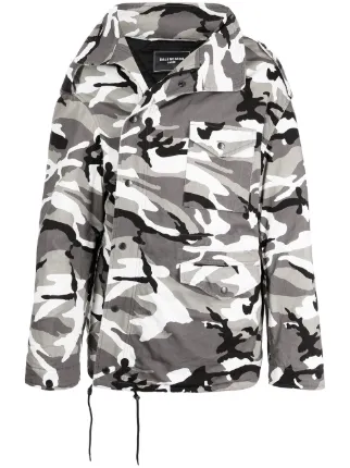 Balenciaga off-shoulder camouflage-print Military Parka Coat 