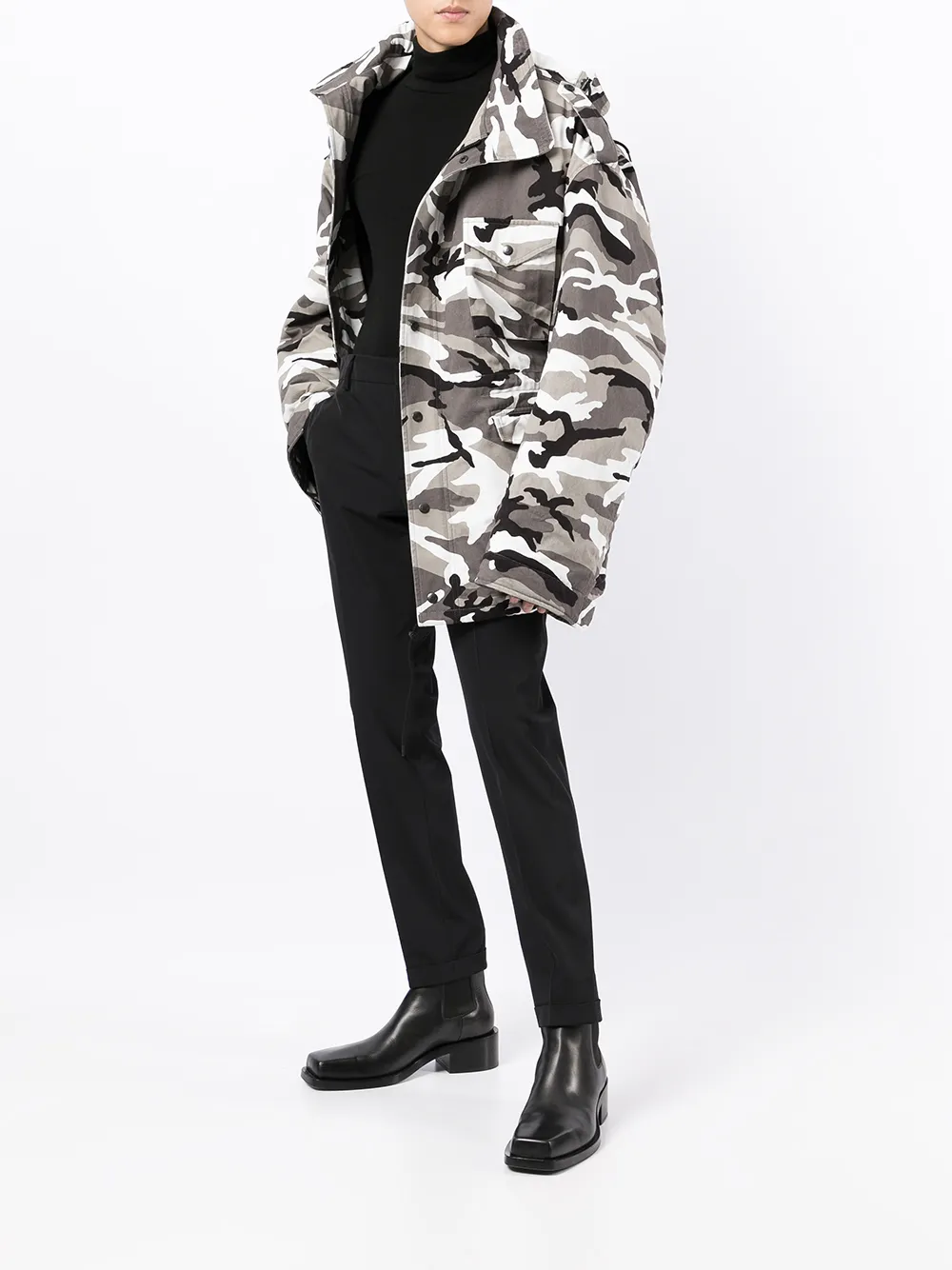 Balenciaga off-shoulder camouflage-print Military Parka Coat 