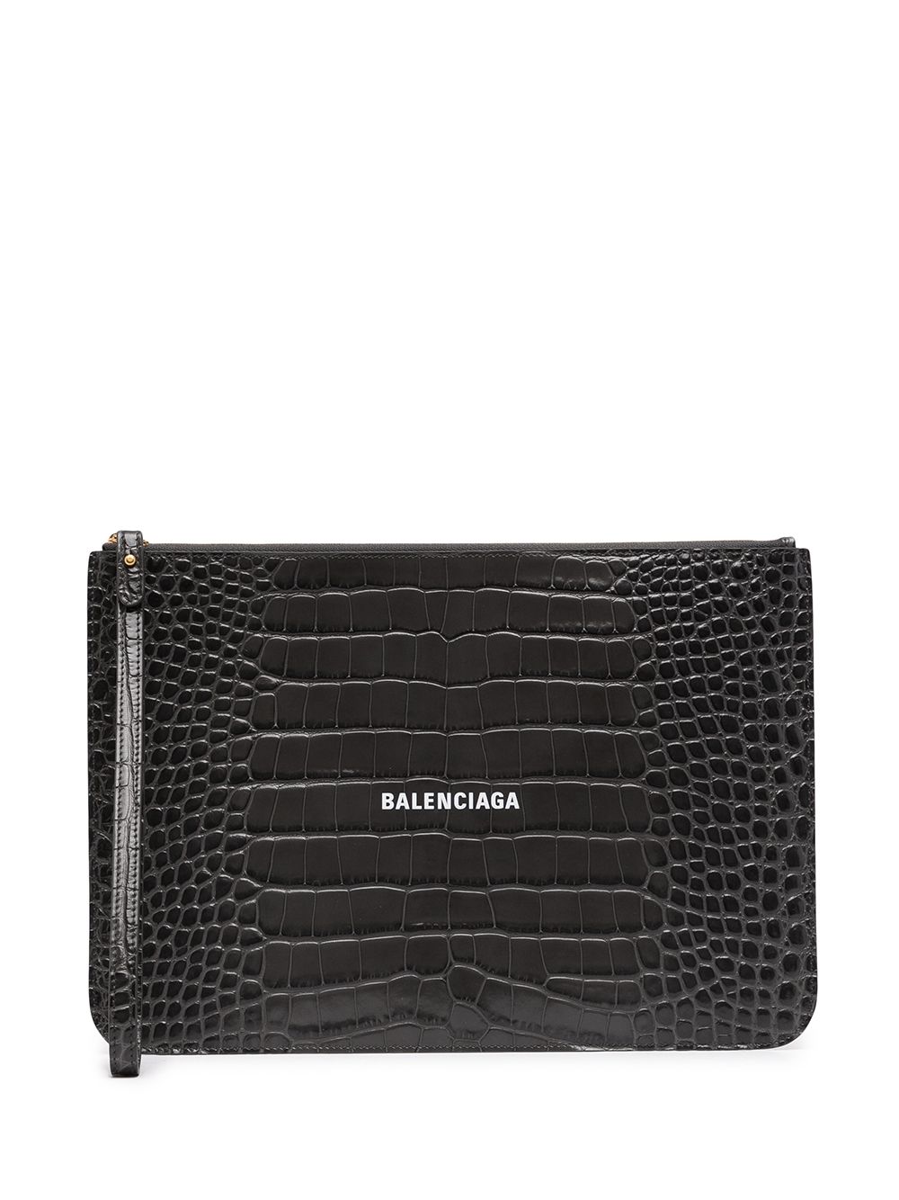 Balenciaga Cash Crocodile-embossed Clutch In Grey