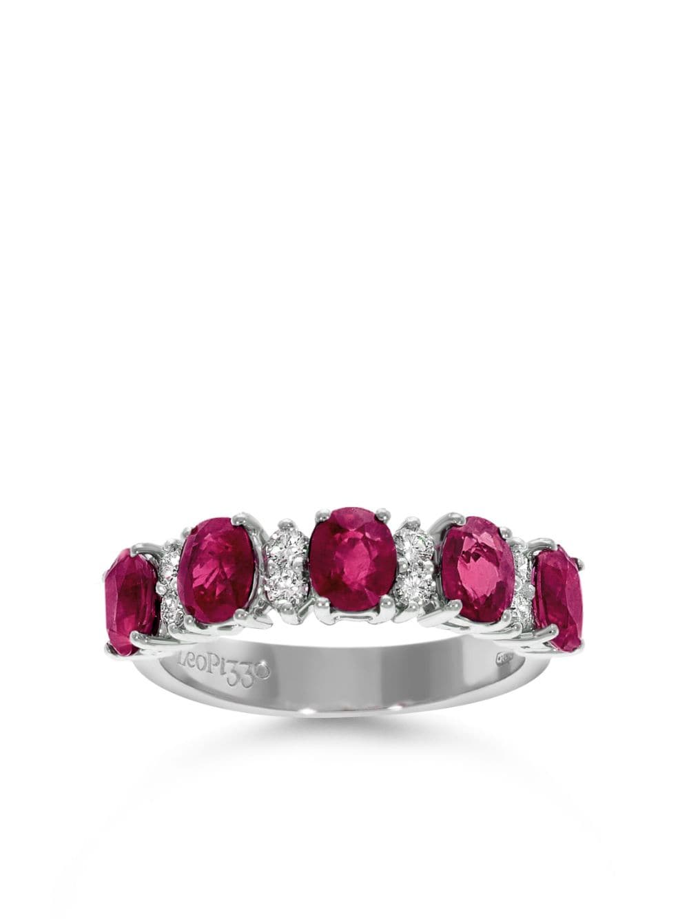 Leo Pizzo 18kt White Gold Diamond Ruby Eternity Band Ring In Silver