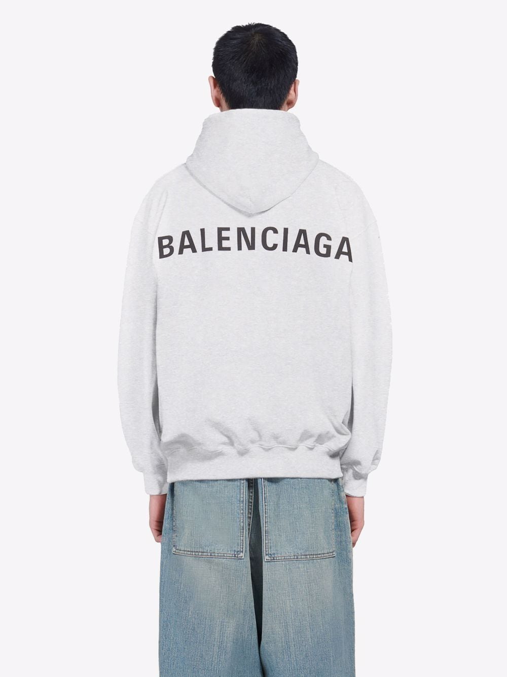 Shop Balenciaga Logo-print Cotton Hoodie In Grau