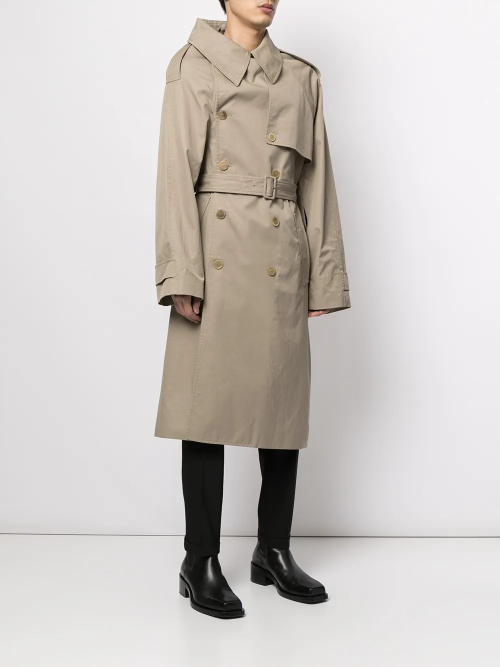 Shop Balenciaga Asymmetric-lapels Trench Coat In Brown