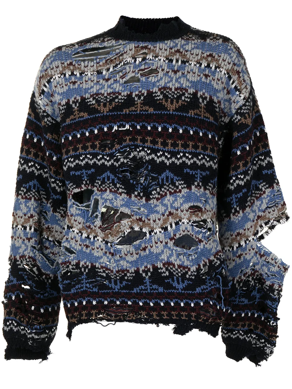 distressed-effect crew neck jumper