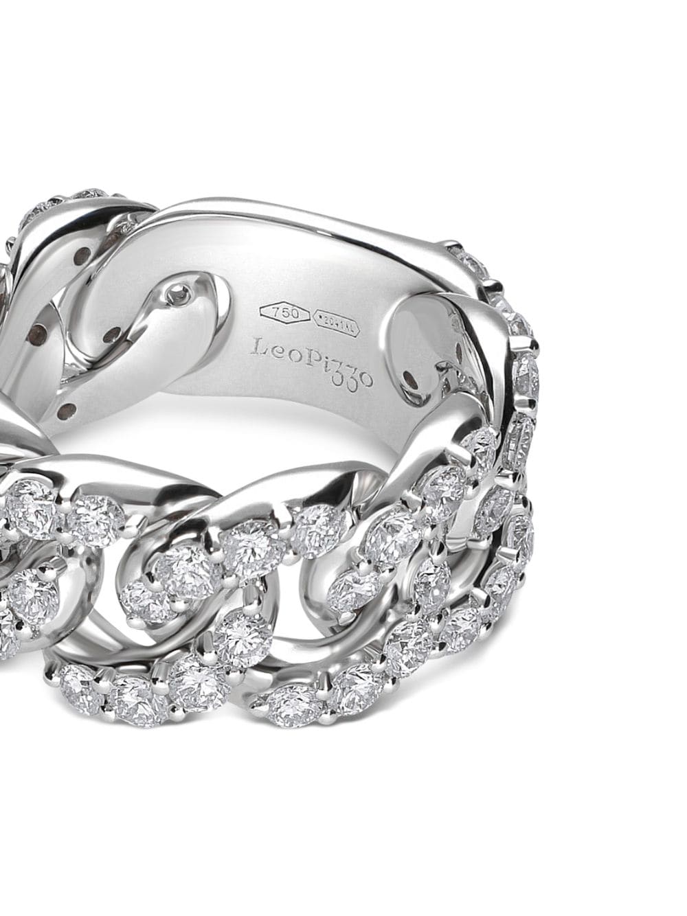 Shop Leo Pizzo 18kt White Gold Diamond Groumette Ring In Silver