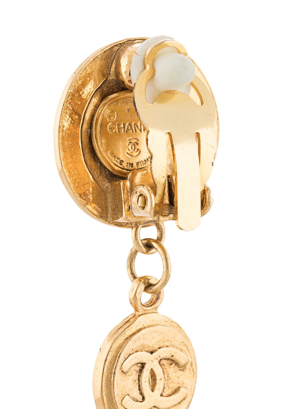 Pre-owned Chanel Cc Medallion Dangling Clip-on Earrings In Gold