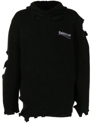 Balenciaga distressed-effect embroidered-logo Hoodie - Farfetch