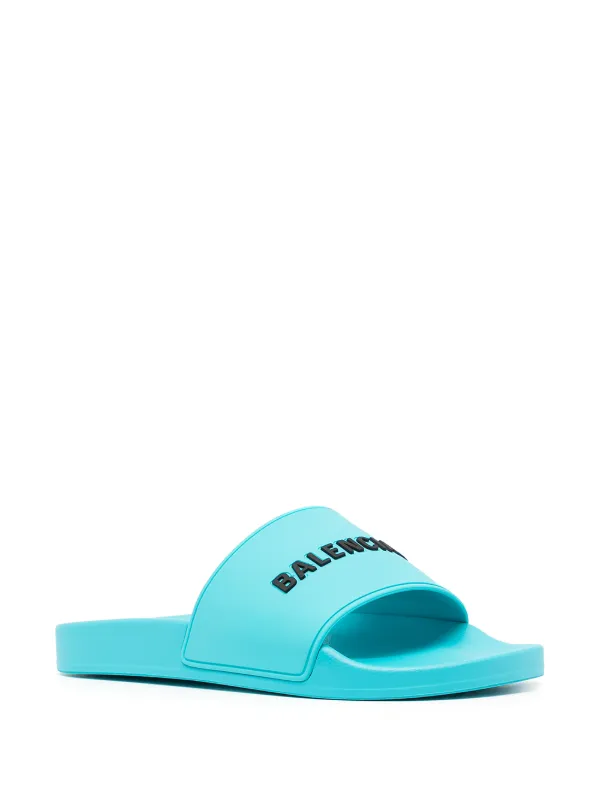 25SS new/BALENCIAGA ロゴラバースライドサンダル Sandal Blue Balenciaga - Logo-Embossed Rubber Slides - Blue Balenciaga