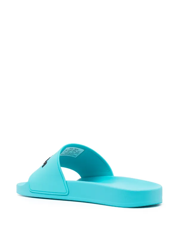 Balenciaga Raised Logo Pool Slides | Blue | FARFETCH