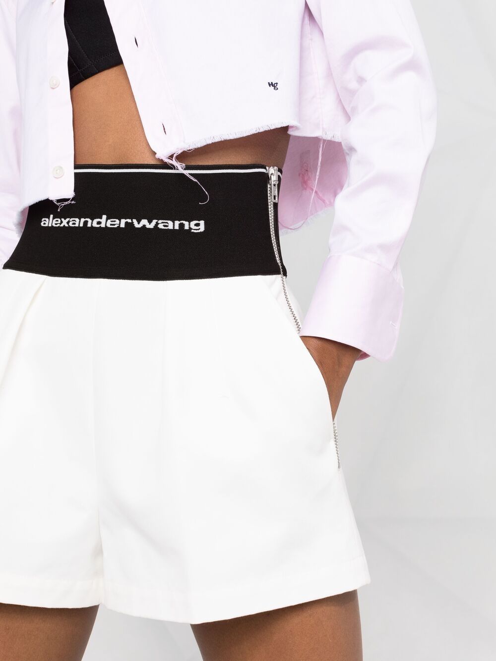 Shop Alexander Wang T Logo-waistband Tailored Short In White