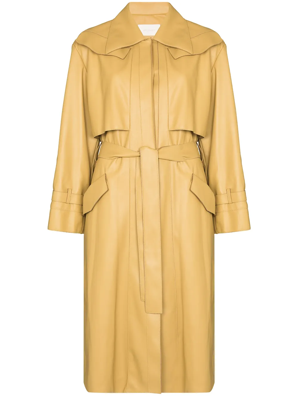 фото Low classic belted-waist faux-leather trench coat