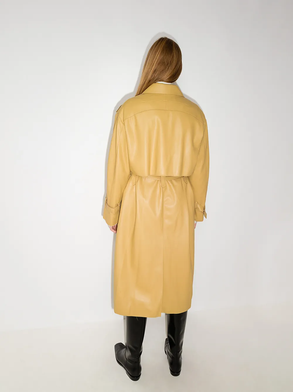 фото Low classic belted-waist faux-leather trench coat