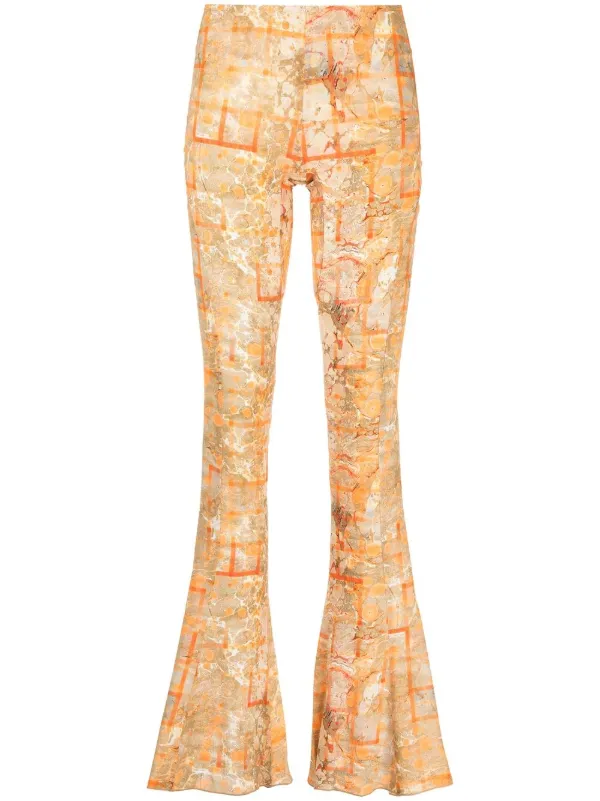 KNWLS Marble-print Flared Trousers 