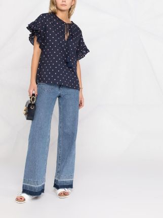 ruffle-sleeve polka-dot blouse展示图