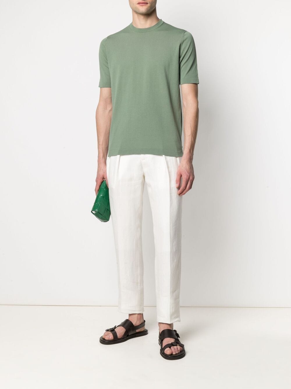 Shop Dell'oglio Round Neck Cotton T-shirt In Green