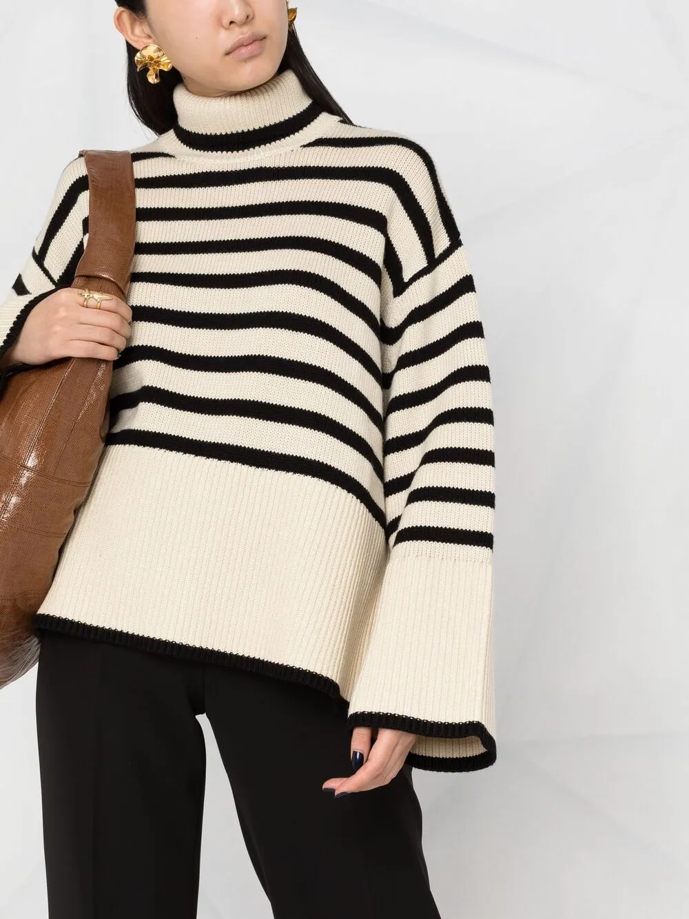 Shop Totême Striped Roll Neck Jumper In Neutrals