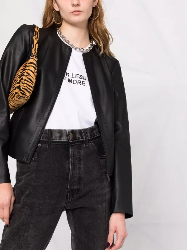 Armani Exchange Faux Leather Collarless Jacket | Black