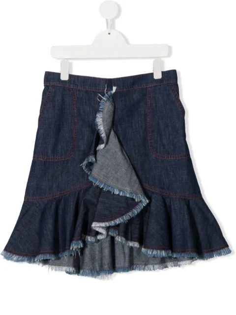 Philosophy Di Lorenzo Serafini Kids تنورة جينز بكرانيش وأطراف منسلة