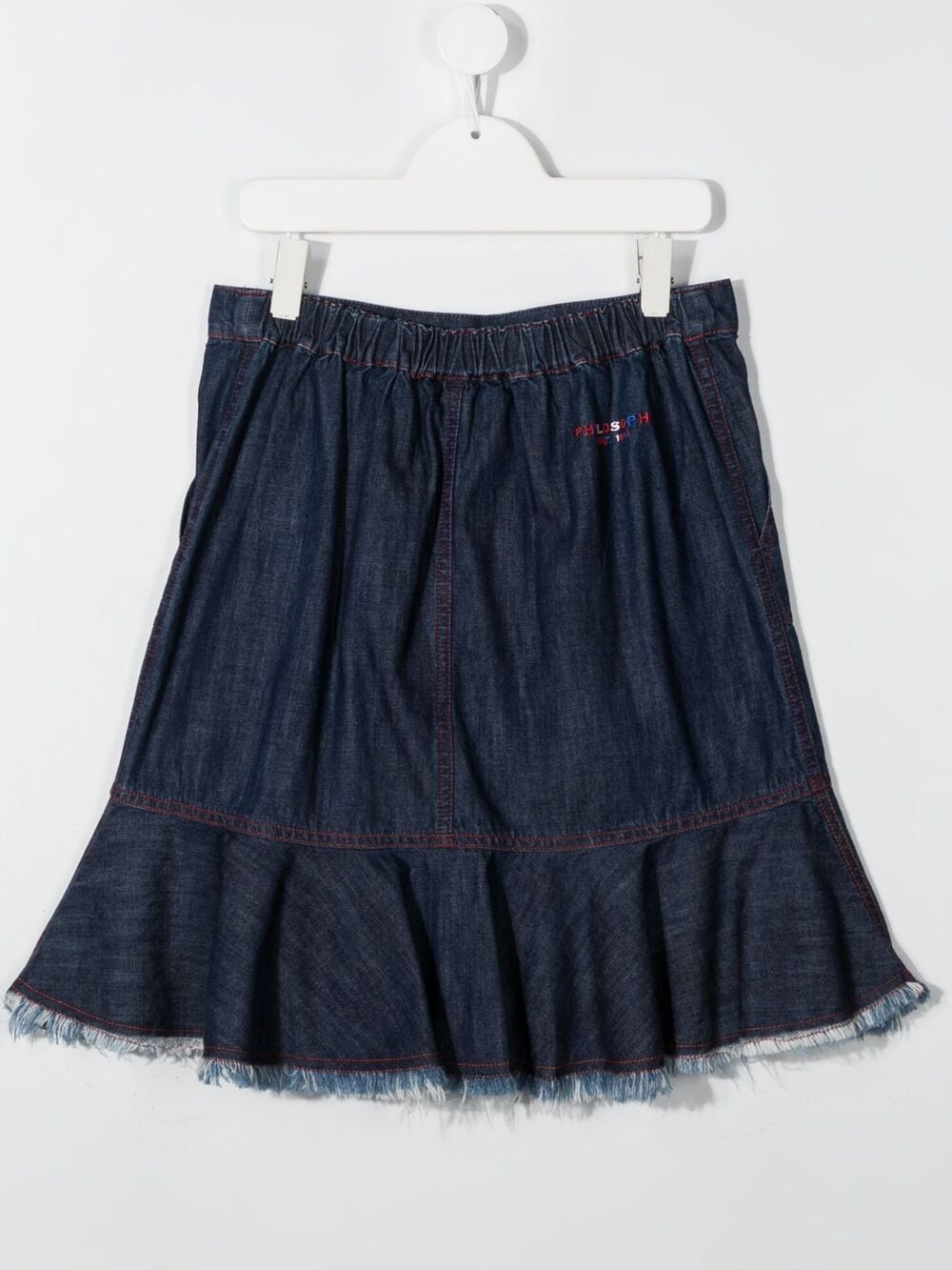 Shop Philosophy Di Lorenzo Serafini Teen Raw-hem Ruffled Denim Skirt In Blue