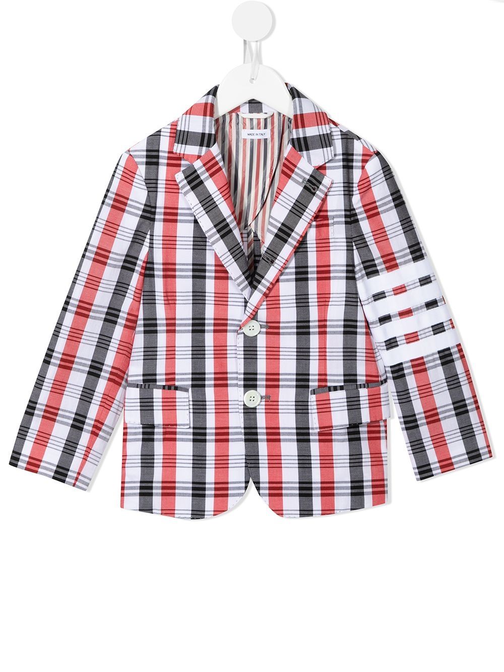 фото Thom browne kids classic sport coat w/ grosgrain 4 bar in small madras check cotton