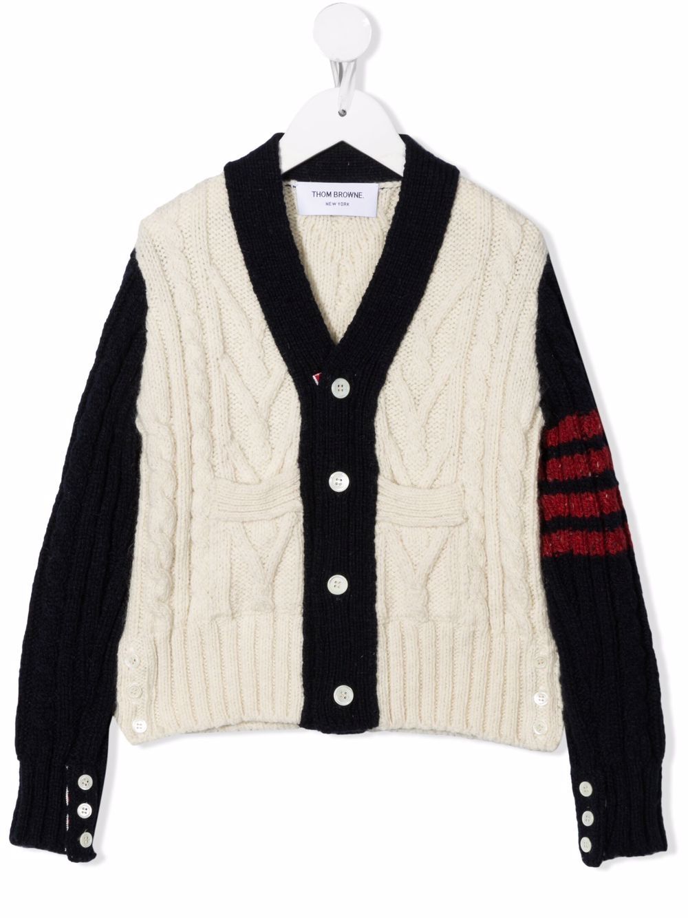 Thom Browne Kids 4-Bar Aran cable-knit Cardigan - Farfetch