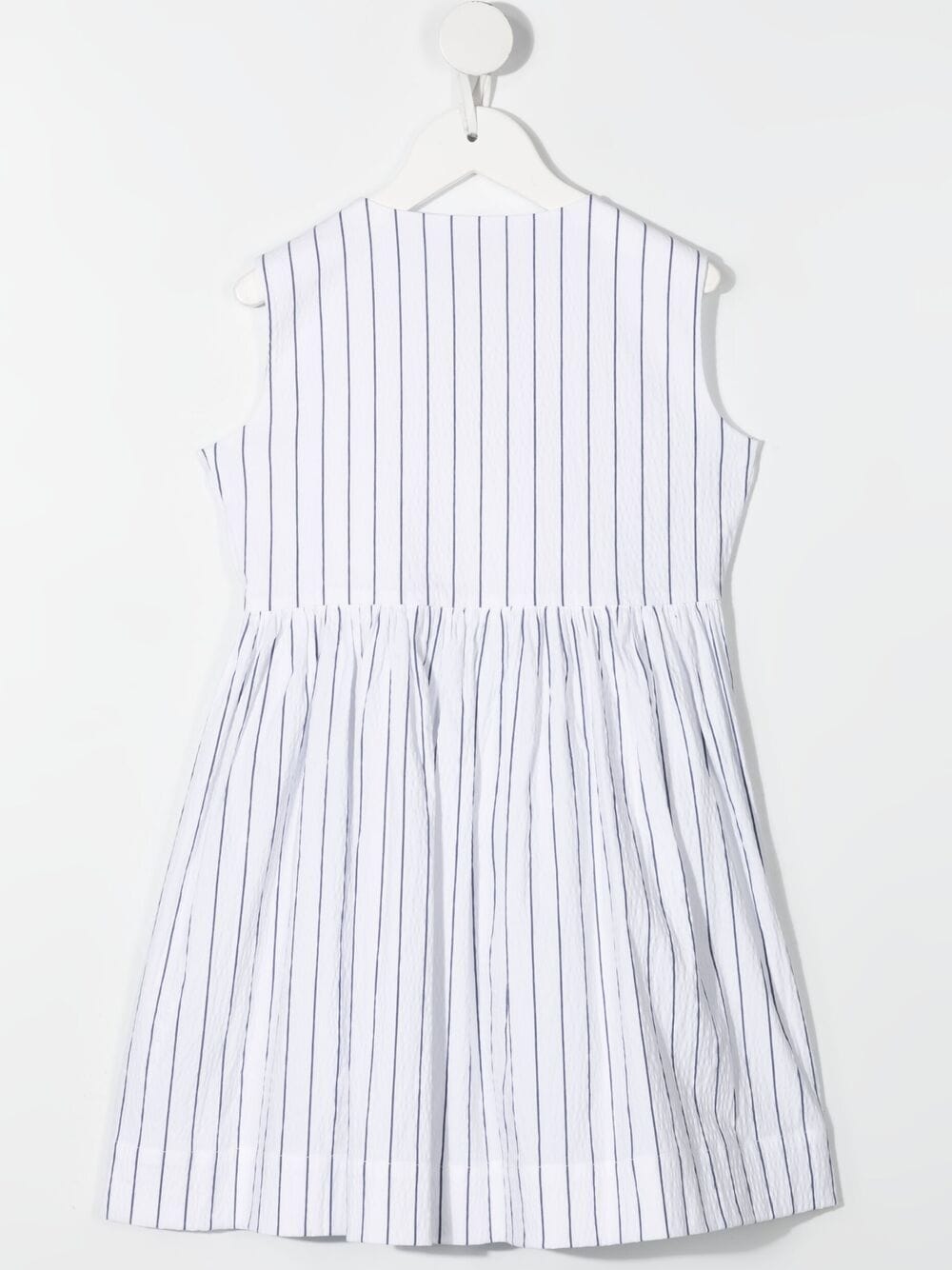 Shop Il Gufo Pinstriped Flower Detail Dress In White