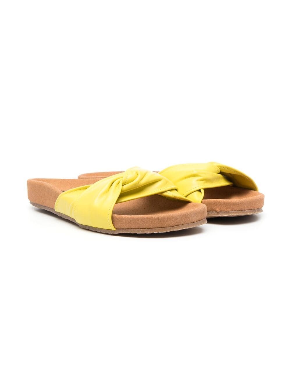 Pèpè Kids' Twisted Strap Leather Sandals In Yellow