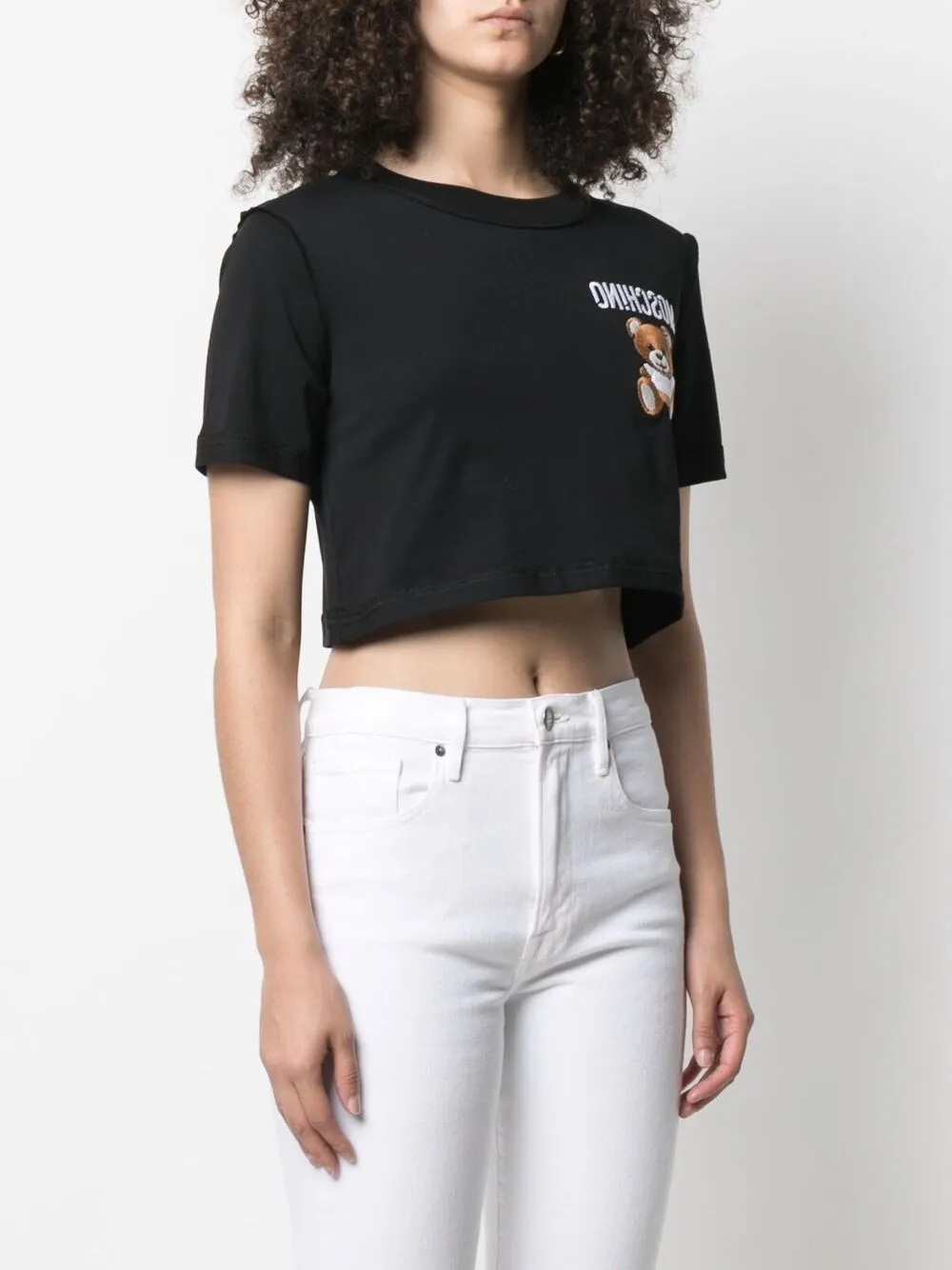 фото Moschino укороченная футболка с вышивкой teddy bear