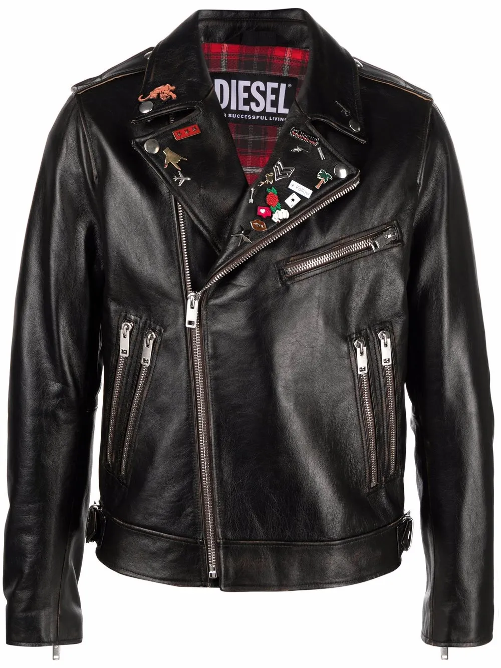 Diesel Treated Leather Biker Jacket In Black | ModeSens