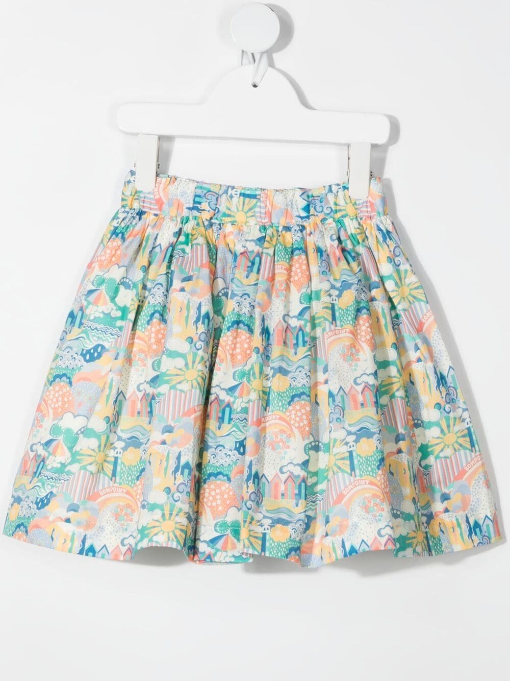 Shop Bonpoint Graphic-print Box-pleat Skirt In Blue