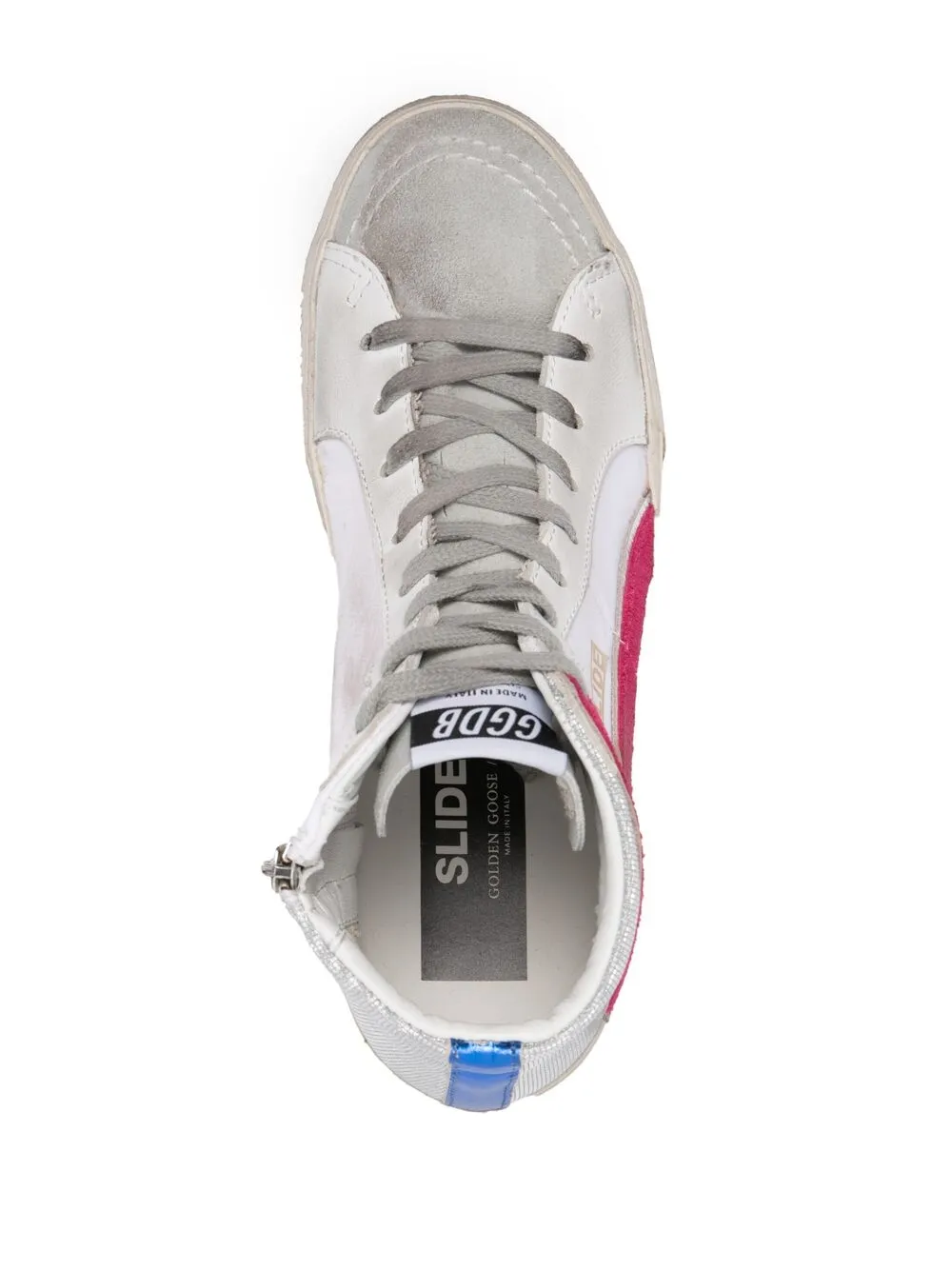 Golden Goose Slide Sneakers In White Suede And Leather In Silver