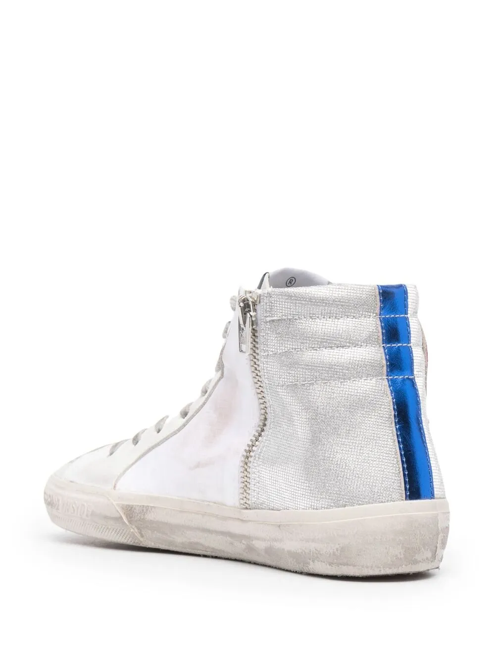 Golden Goose Slide Sneakers In White Suede And Leather In Silver