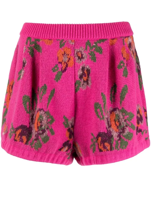 Magda Butrym pink floral knit shorts 