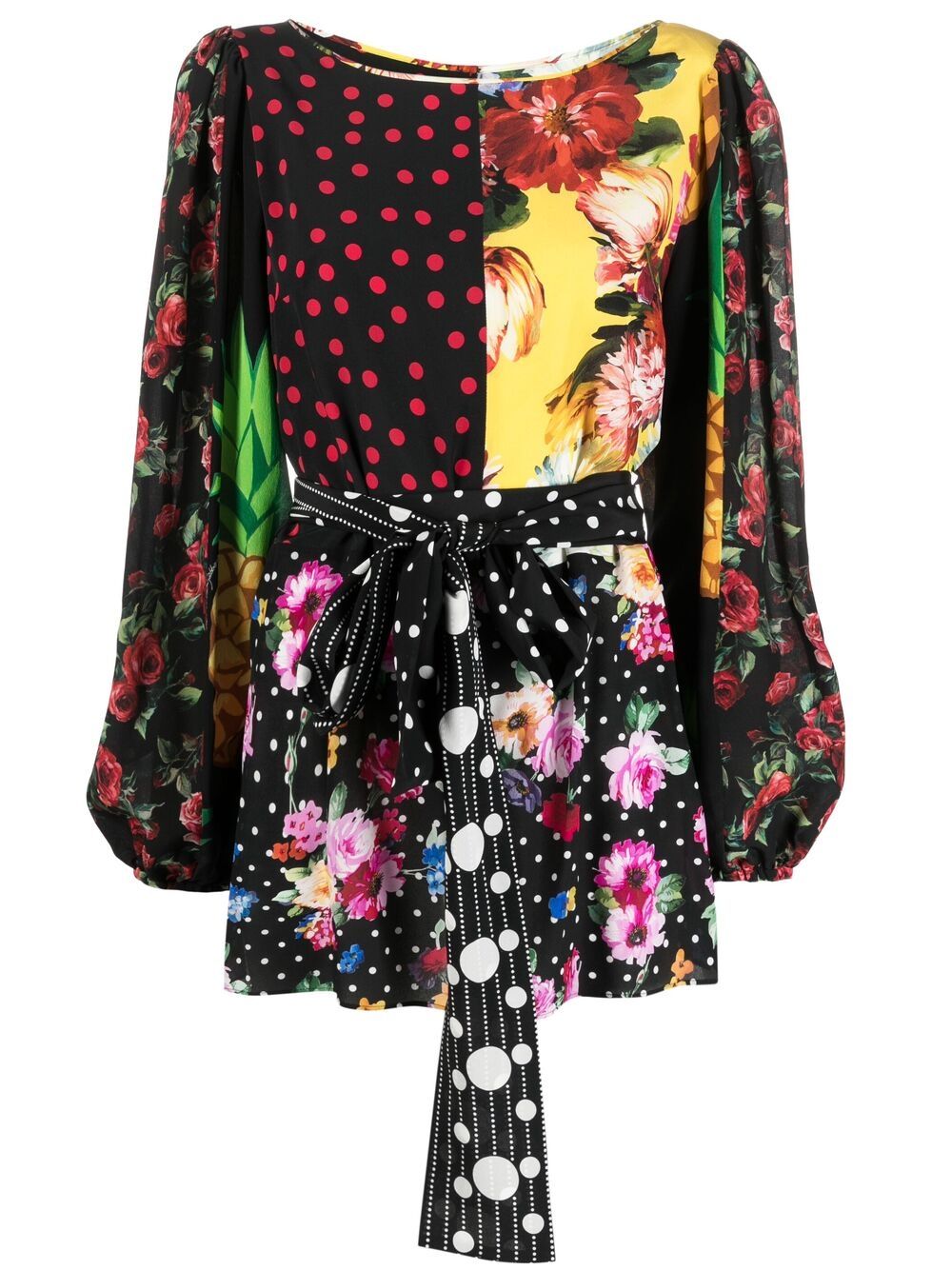 DOLCE & GABBANA PATCHWORK BELTED BLOUSE