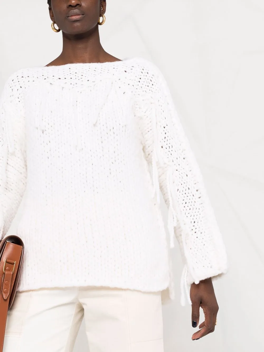 Shop Iris Von Arnim Round-neck Open-knit Jumper In White