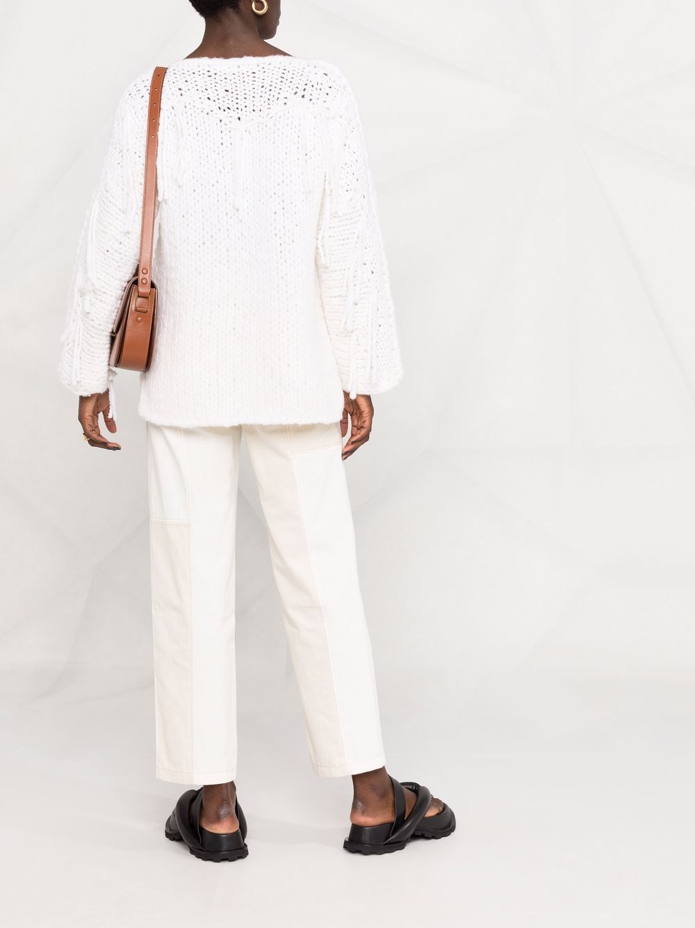 Shop Iris Von Arnim Round-neck Open-knit Jumper In White