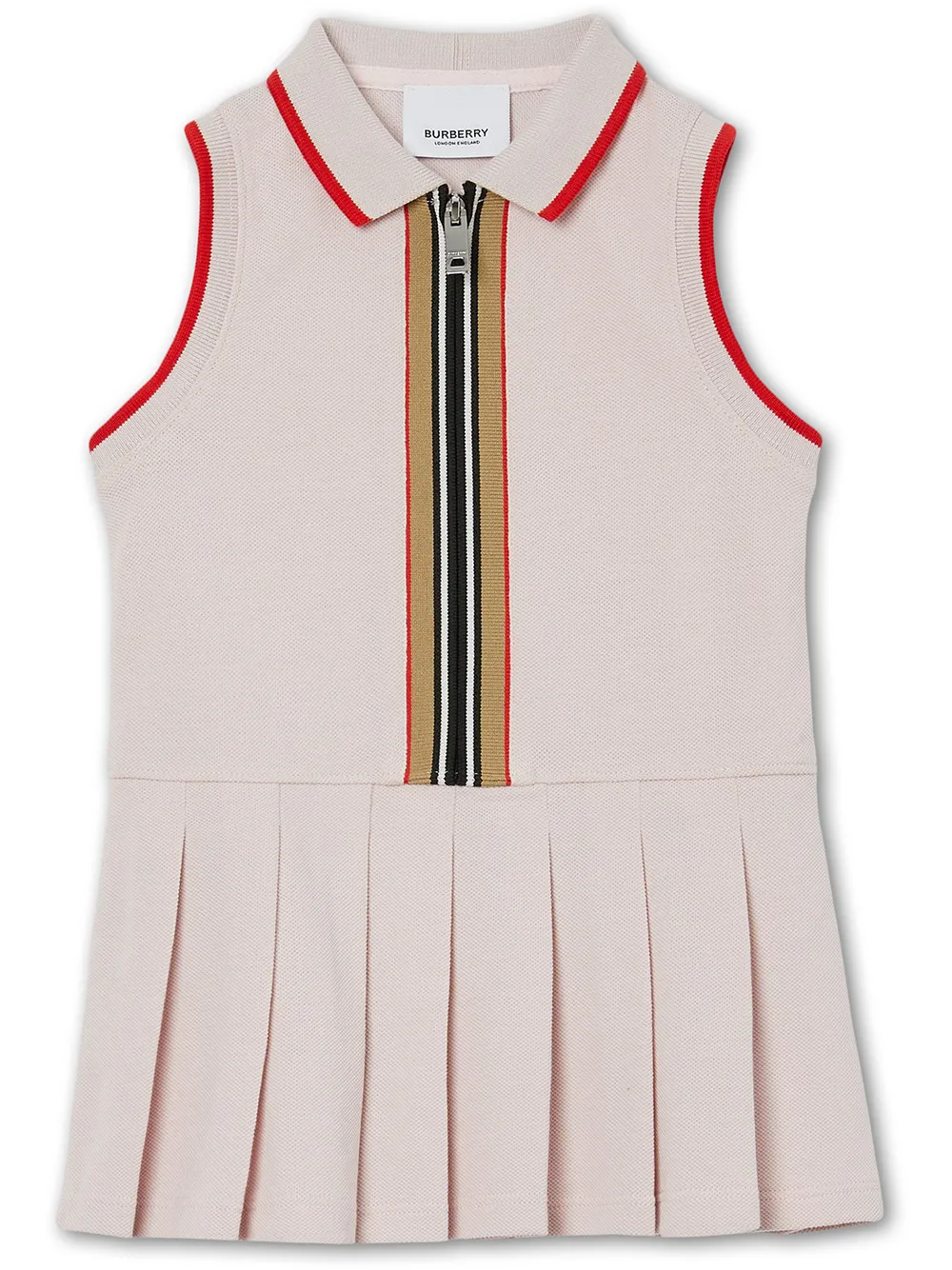 burberry babies 条纹边饰polo领连衣裙 in neutrals