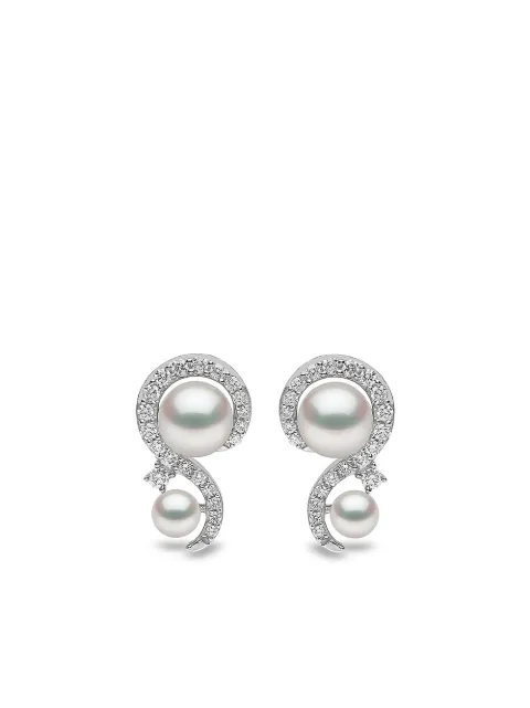Yoko London 18kt white gold Trend freshwater pearl and diamond stud earrings