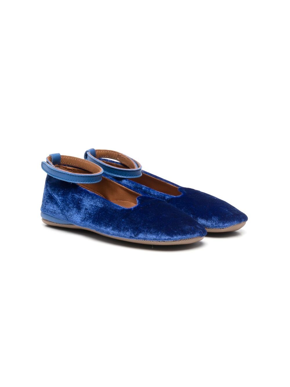 Pèpè Velvet Touch Strap Ballerinas In Blue