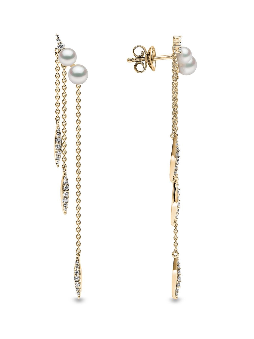 Shop Yoko London 18kt Yellow Gold Trend Freshwater Pearl And Diamond Chain Earrings