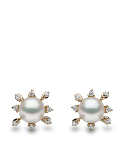 Yoko London 18kt yellow gold Trend freshwater pearl and diamond stud earrings
